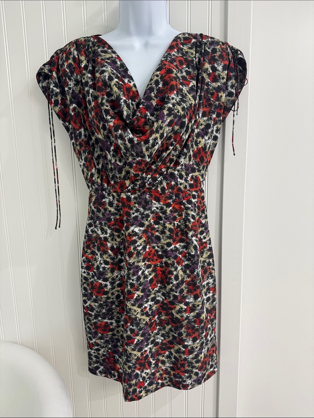 Floral Cowl Neck Midi Dress in Red, Purple & Cream
